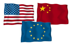 米国、中国、ヨーロッパ（ＥＵ）の「３ヶ国」に出願した場合の費用例